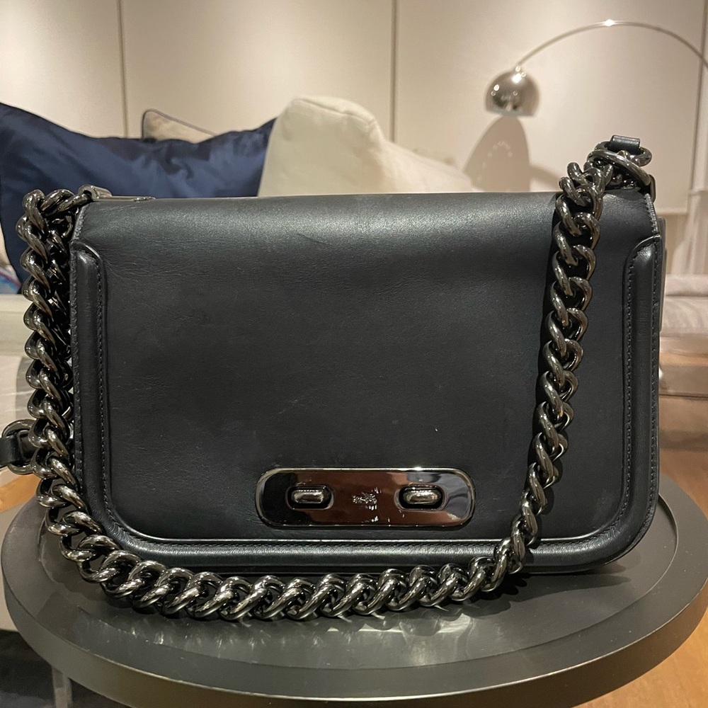 Black Leather Chain Shoulder Bag